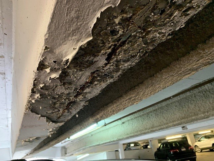 Deterioration on pillars and ceiling of traffic deck - A Comprehensive Guide to Traffic Deck Coatings: Restoration and Installation Applications